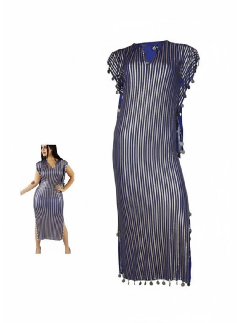 Oriental Jalabeeh Nancy Lycra Suit blue X gold - Image 1